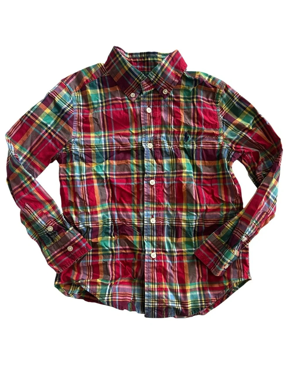 2 Ralph Lauren Boys Size 5 Preppy Button Down Shirts Plaid Red Kids 100% Cotton